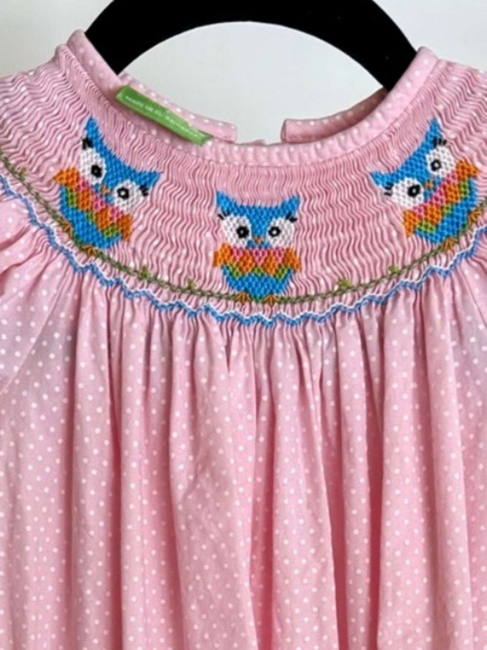 Classic Whimsy Smocked Owl Dress Pink Polka Dot Toddler Dress 2T